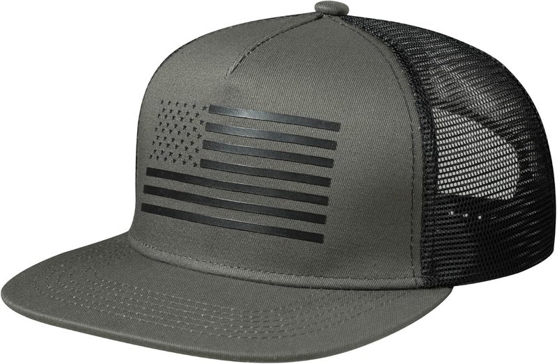 UALON Baseball Cap, Snapback Trucker Hat for Men & Women with American Flag and Adjustable, Breathable Mesh, Flat Bill Hats - Image 1